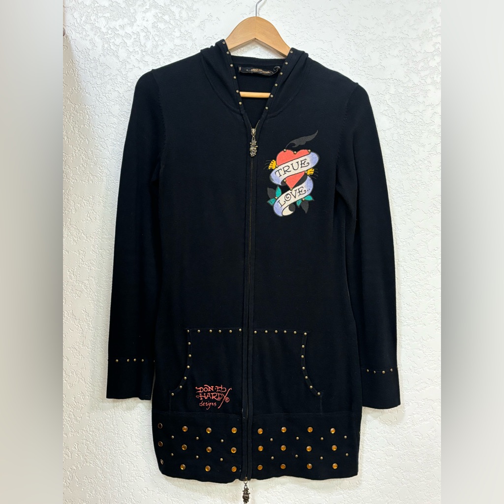 Ed Hardy Brand  True Love Design  S Vintage Hoodie Sweater With Rhinestones